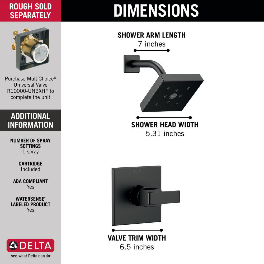 Garniture de douche H2Okinétique Delta ARA Monitor série 14 - Noir mat (valve vendue séparément)