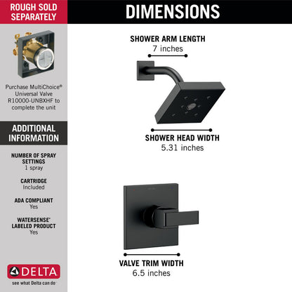 Garniture de douche H2Okinétique Delta ARA Monitor série 14 - Noir mat (valve vendue séparément)