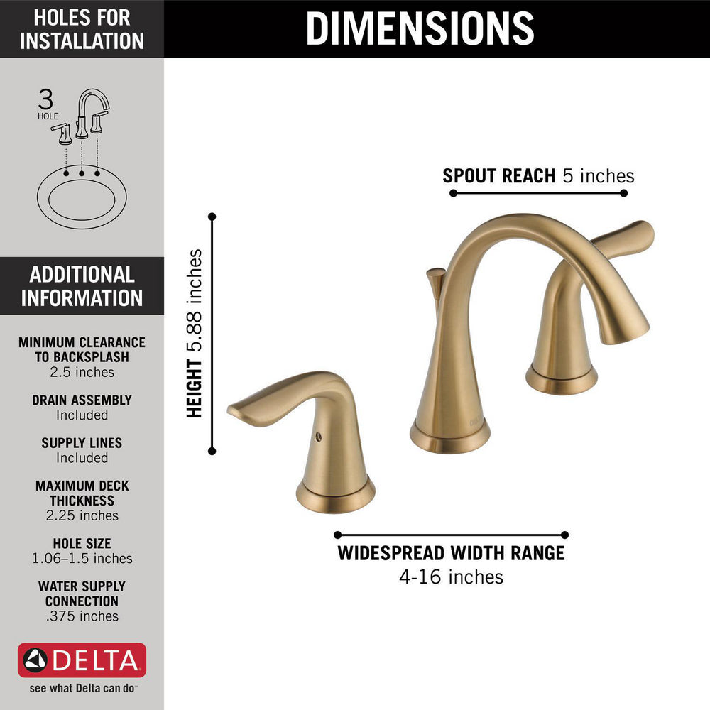 Delta Robinet de salle de bains espacé à deux poignées et 3 trous LAHARA - Bronze champagne