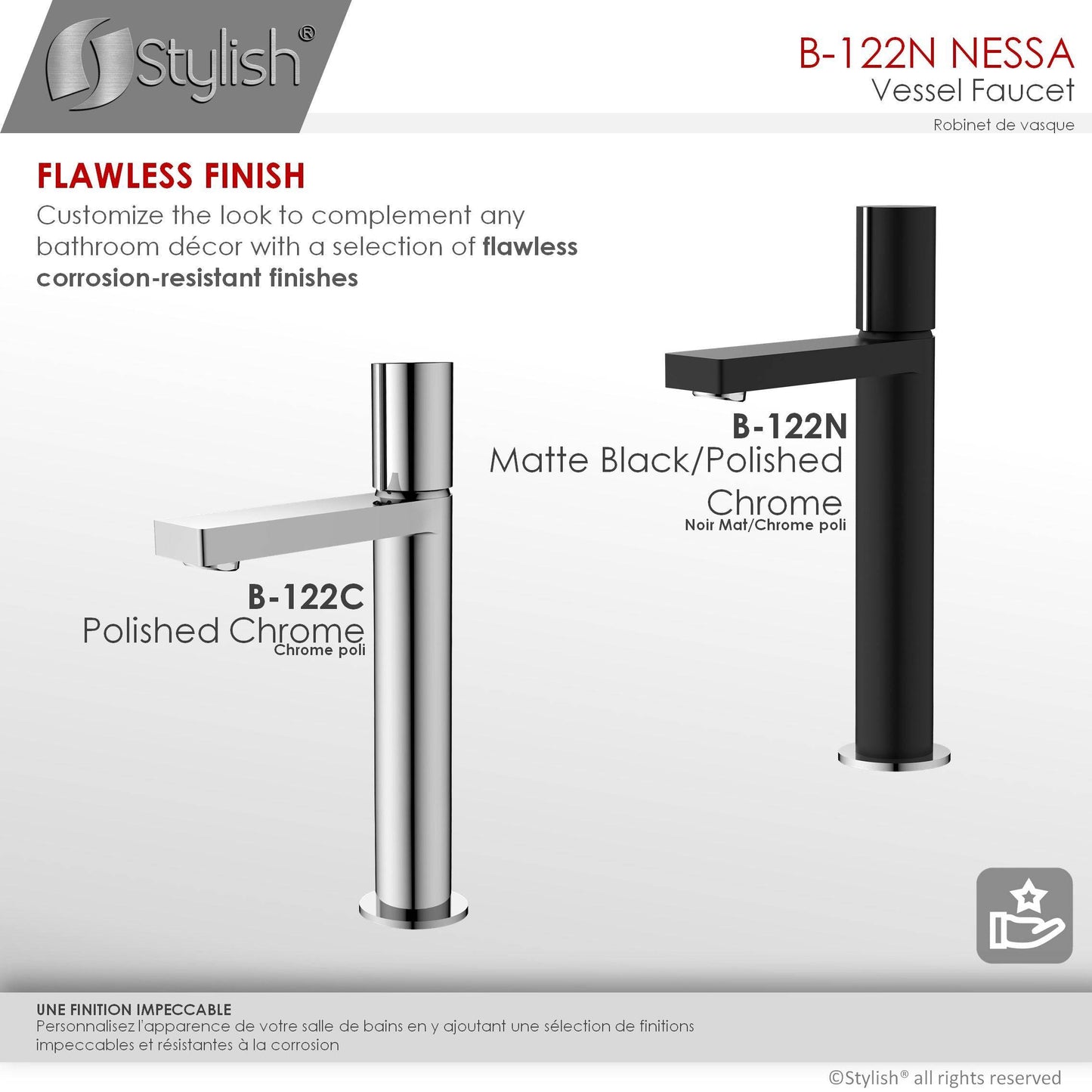 Stylish Nessa Single Handle 12" Bathroom Vessel Sink Faucet, Matte Black Finish B-122NC - Renoz