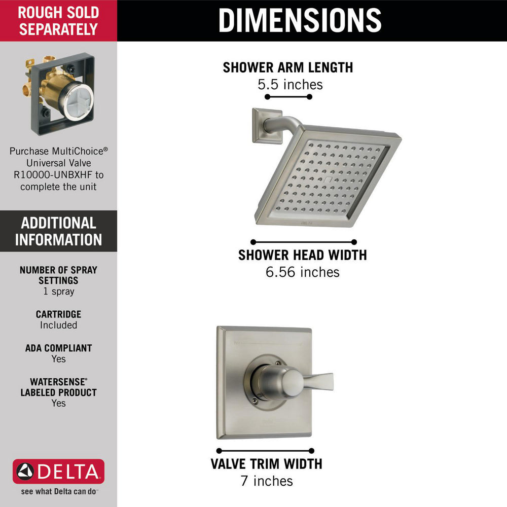 Delta Garniture de douche DRYDEN Monitor série 14 - Acier inoxydable (valve vendue séparément)