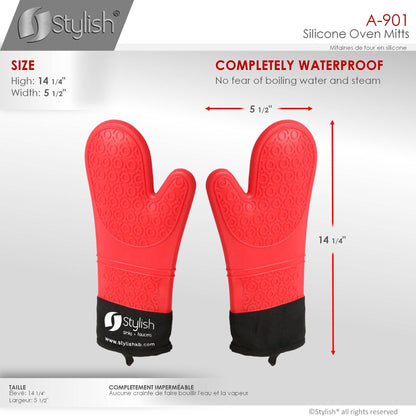 Stylish Heat Resistant Silicone Oven Mitts A-901-RED - Renoz