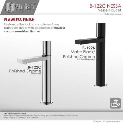 Stylish Nessa 12.5" Single Handle Bathroom Vessel Faucet, Polished Chrome Finish B-122C - Renoz