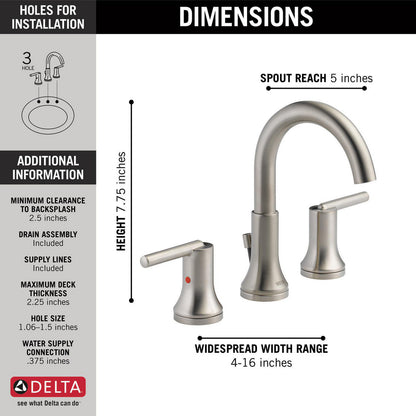 Delta TRINSIC Two Handle Widespread 3 Hole Bathroom Faucet- Stainless