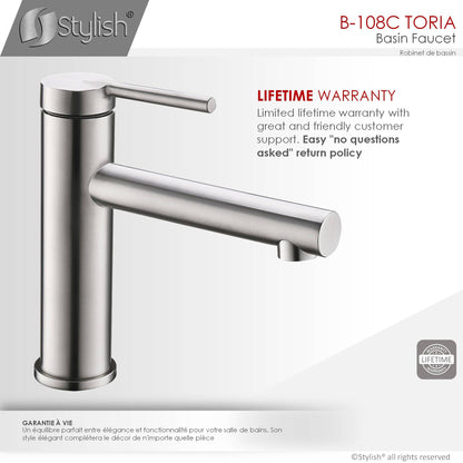 Stylish Toria 6" Single Handle Basin Bathroom Faucet in Stainless Steel Finish B-108S - Renoz