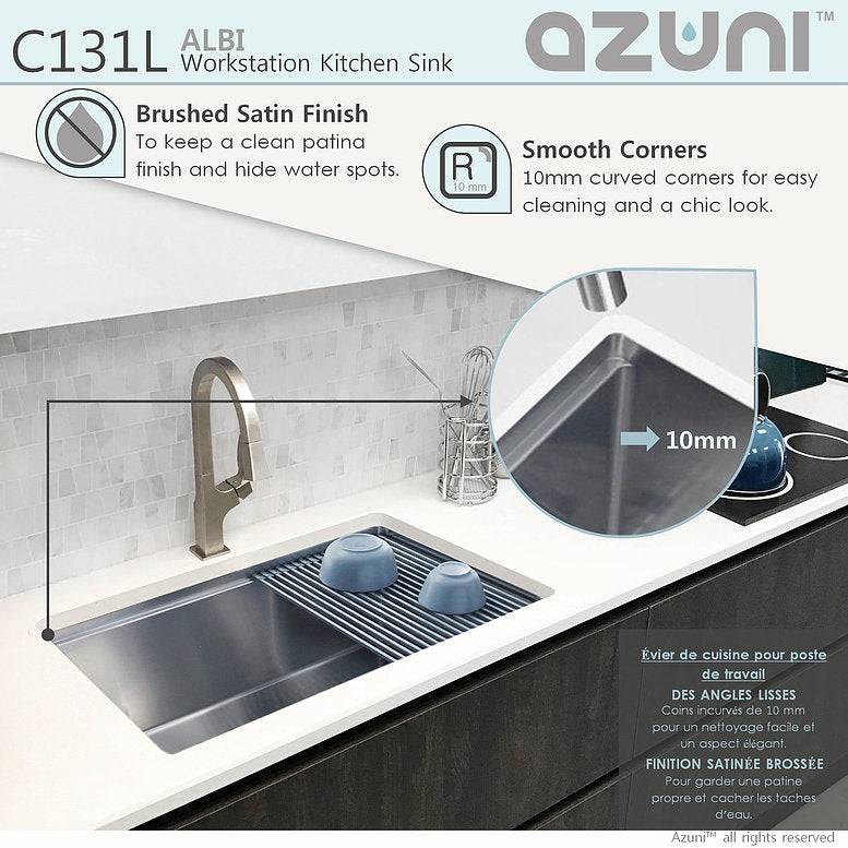 Azuni Albi 30" x 19" Reversible Undermount Workstation Single Bowl Kitchen Sink C131L - Renoz