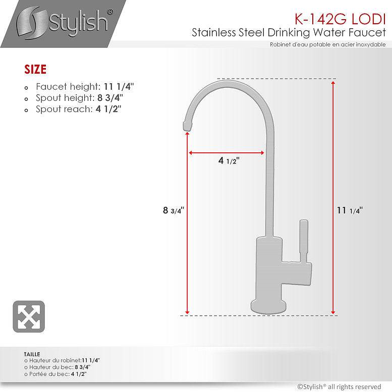 Stylish Lodi 11.25" Kitchen Drinking Water Tap Faucet, Stainless Steel Brushed Gold Finish K-142G - Renoz