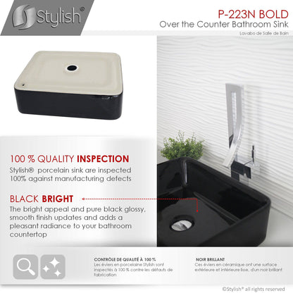 Stylish Bold 18.75" x 14.5" Rectangular Vessel Bathroom Sink Black P-223N - Renoz