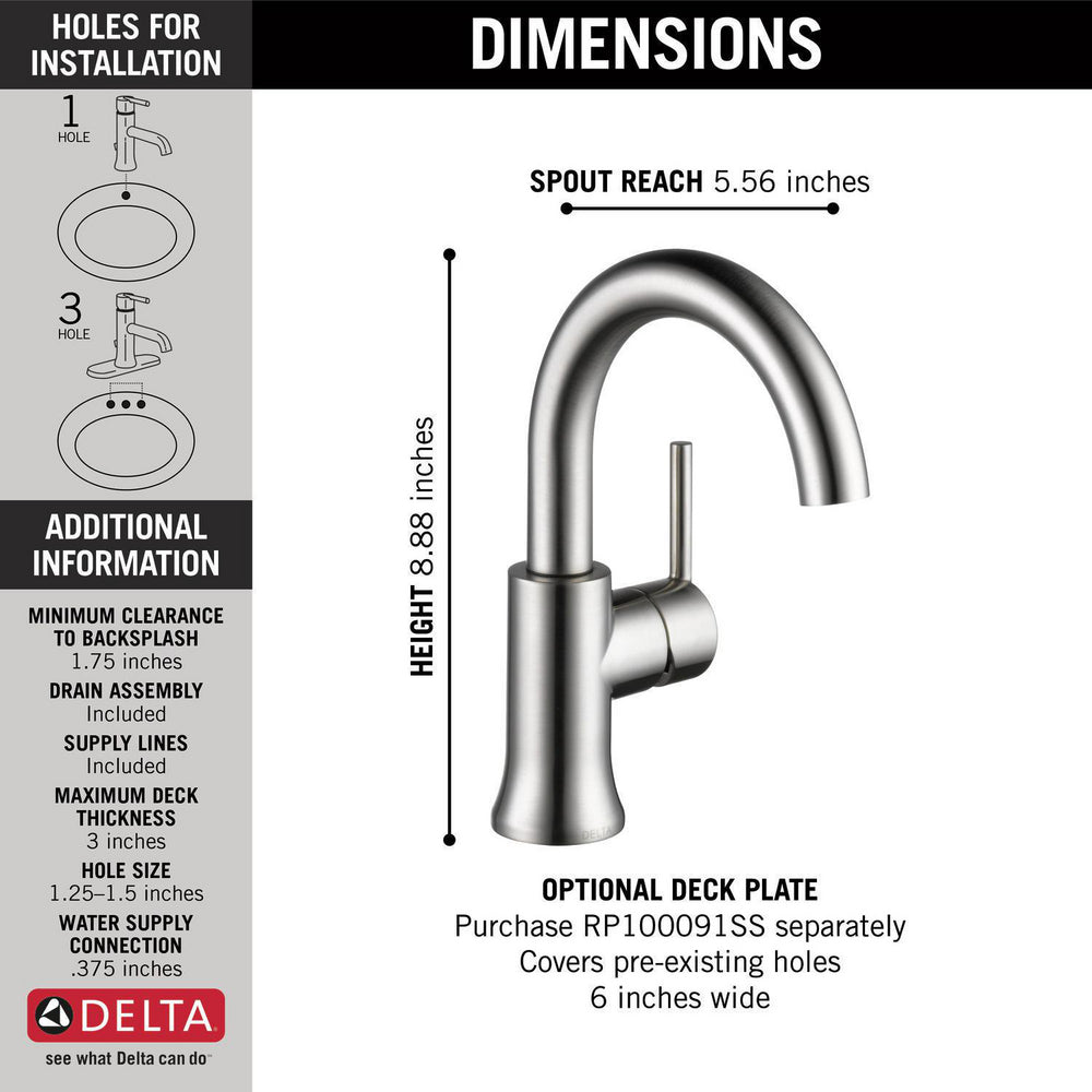 Delta Robinet de salle de bains à poignée unique TRINSIC - Inox