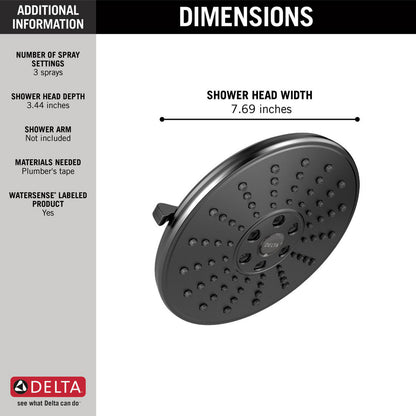 Delta H2Okinetic 3-Setting Raincan Shower Head- Matte Black