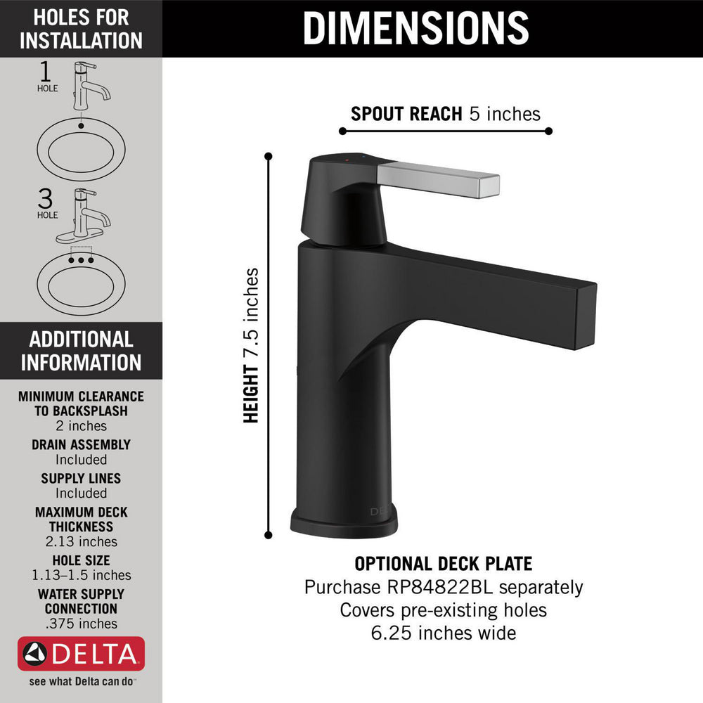 Delta ZURA Single Handle Bathroom Faucet- Chrome/Matte Black