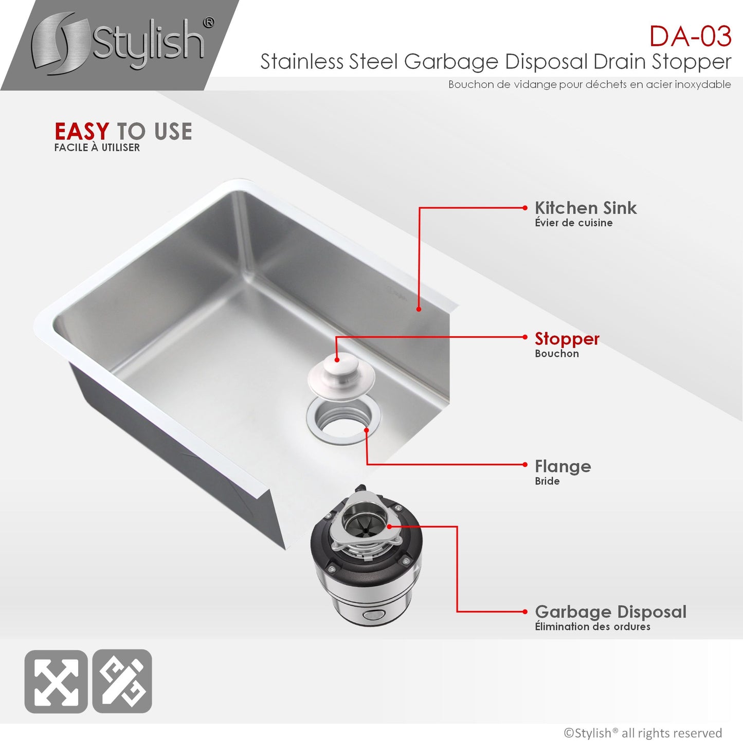 Bouchon pour canalisation élégant en acier inoxydable DA-03