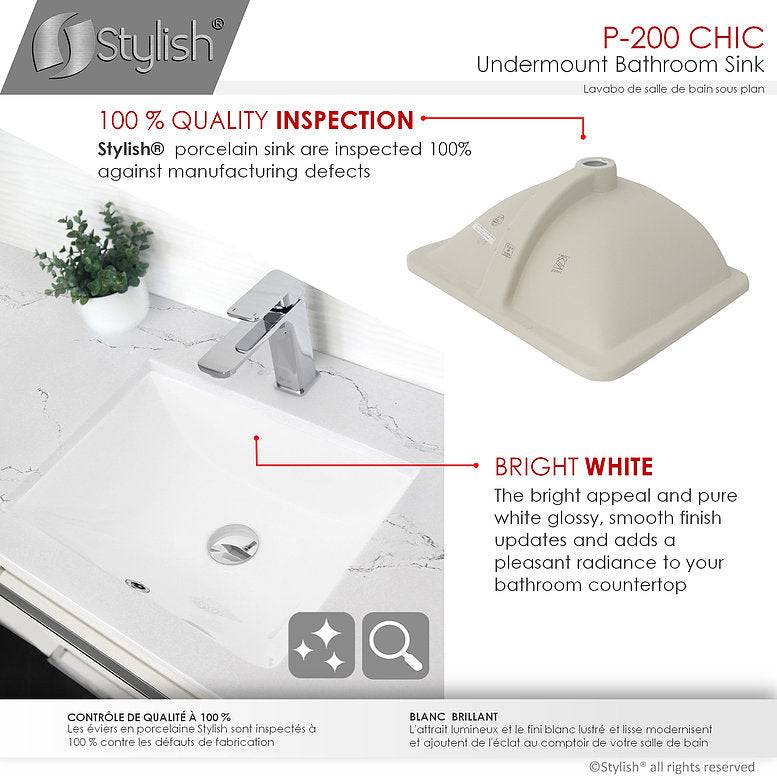 Stylish Chic 20.75" x 15.5" Rectangular Undermount Bathroom Sink with Overflow Polished Chrome P-200 - Renoz