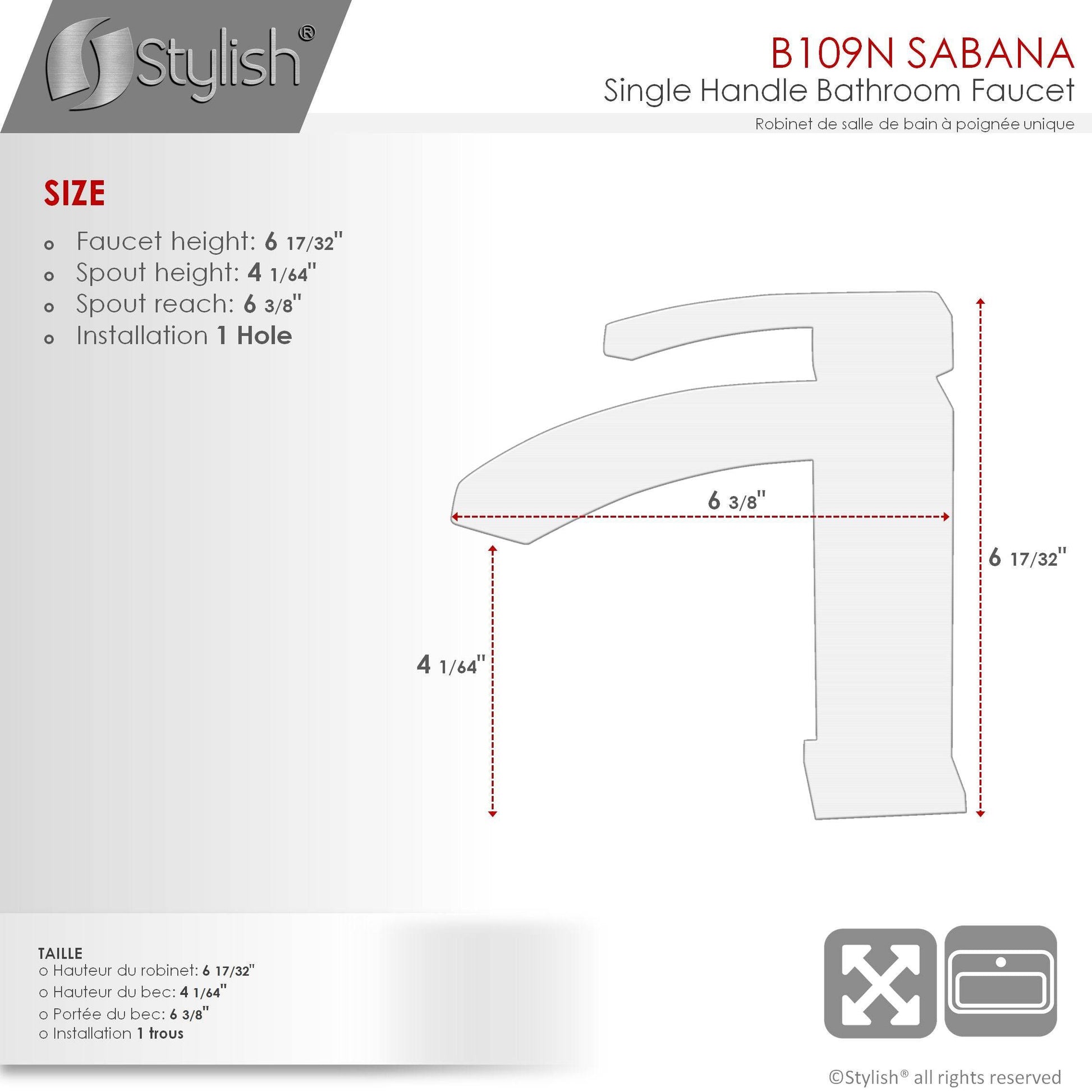 Stylish Sabana Single Handle 7" Bathroom Faucet for Single Hole Brass Basin Mixer Tap, Matte Black Finish B-109N - Renoz