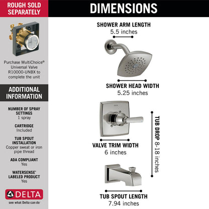 Delta ASHLYN Monitor 14 Series Tub & Shower Trim -Stainless Steel (Valve Sold Separately)