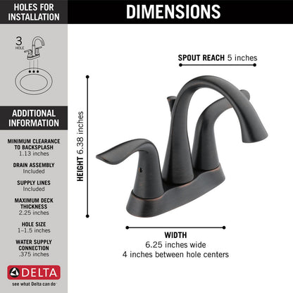 Delta LAHARA Two Handle Centerset 3 Hole Bathroom Faucet- Venetian Bronze