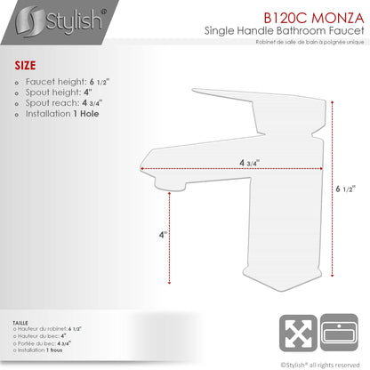 Stylish Monza Single Handle 6.5" Bathroom Faucet for Single Hole Brass Basin Mixer Tap, Polished Chrome Finish B-120C - Renoz