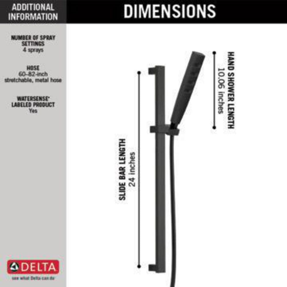 Delta Douchette à main H2Okinétique 1,75 GPM avec barre coulissante 4S - Noir mat