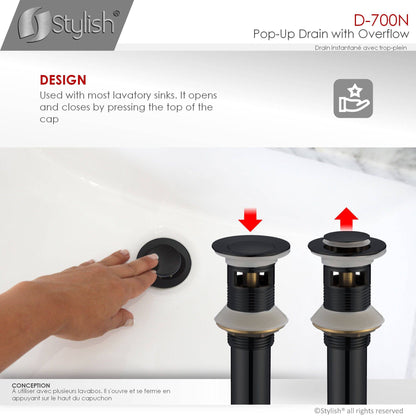 Stylish Pop-Up Drain with Overflow, Matte Black Finish D-700N - Renoz