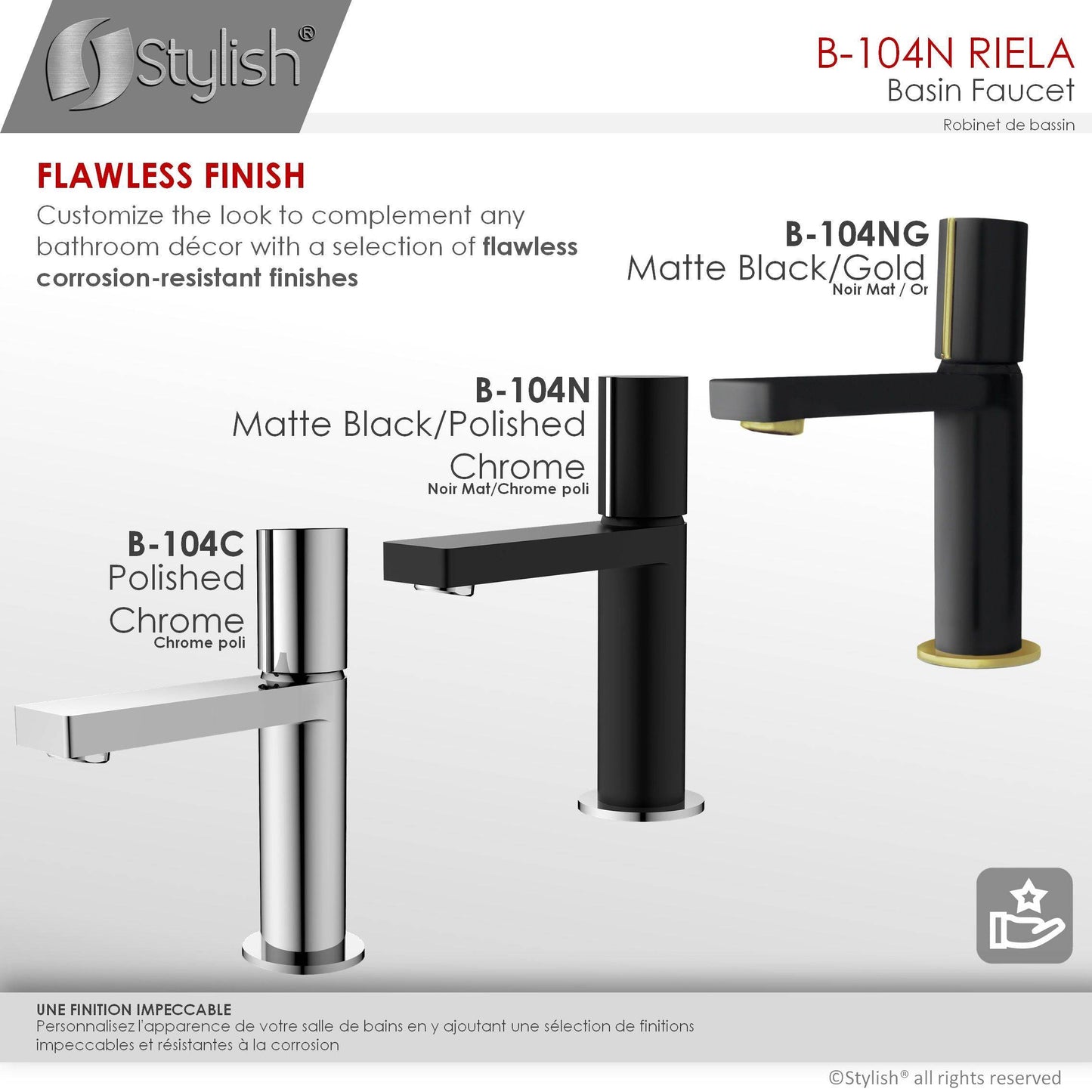 Stylish Riela 7" Single Handle Modern Bathroom Basin Faucet in Matte Black with Chrome accents Finish B-104N - Renoz