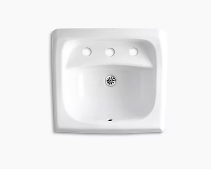 Kohler Kingston 21-1/4" X 18-1/8" Wall-Mount/Concealed Arm Carrier Bathroom Sink With Widespread Faucet Holes - White