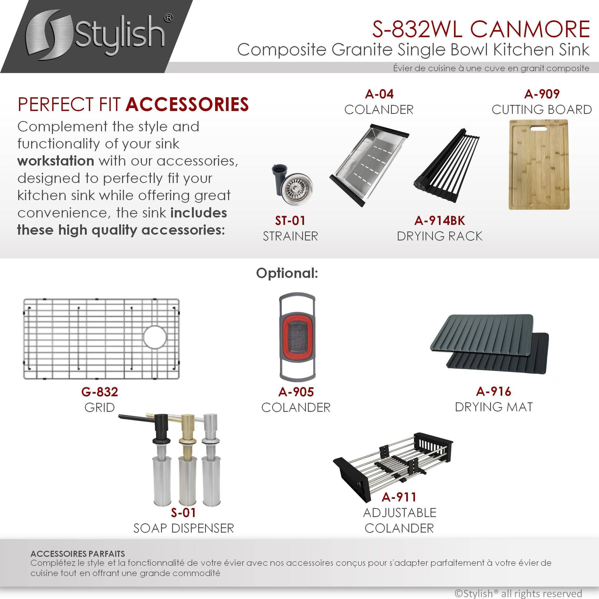 Stylish Canmore 32" x 18" Dual Mount Workstation Single Bowl Gray Composite Granite Kitchen Sink with Built in Accessories - Renoz