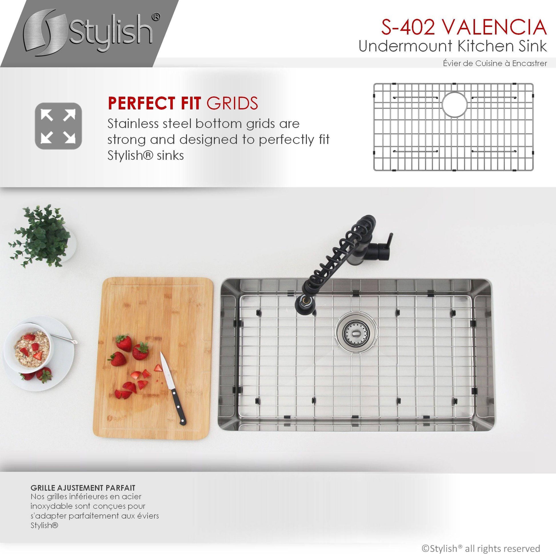 Stylish Valencia 31.13" x 18" Single Bowl Undermount Stainless Steel Kitchen Sink S-402G - Renoz