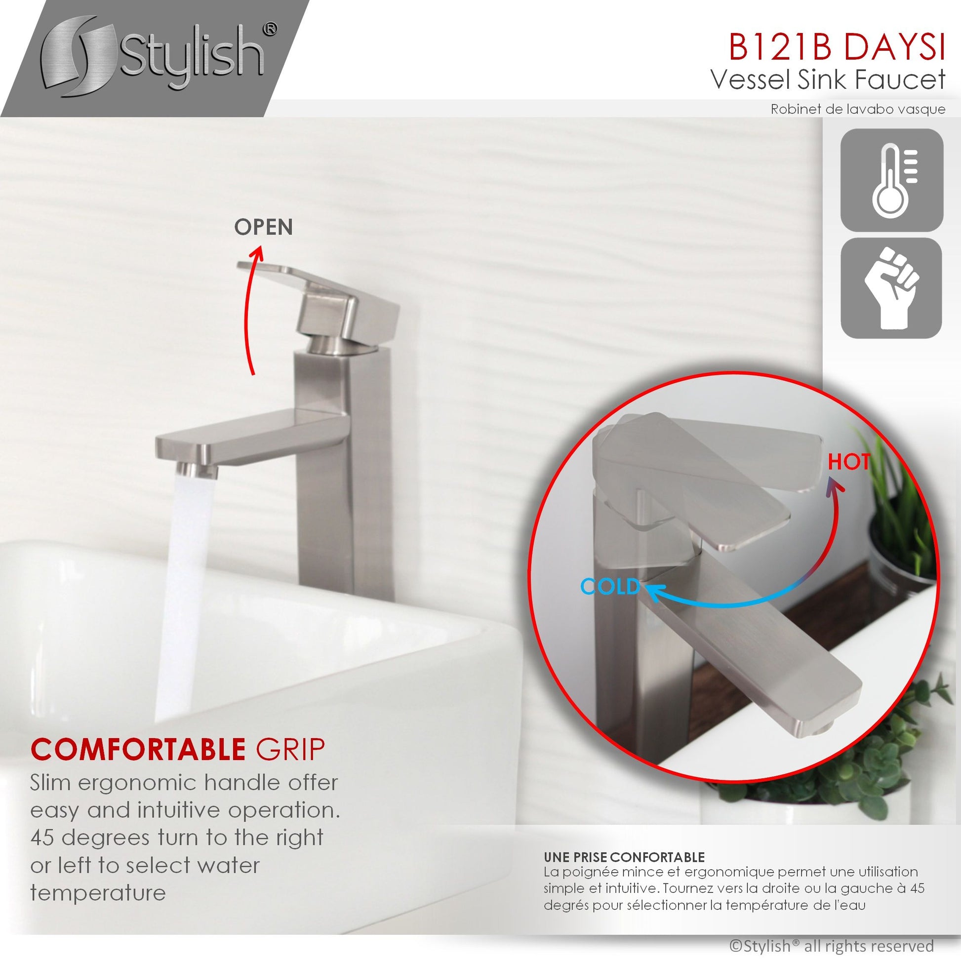 Stylish Daysi Brushed Nickel 12" Single-Hole Vessel Sink Bathroom Faucet B-121B - Renoz