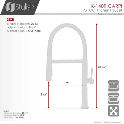 Stylish Carpi 20" Stainless Steel Single Handle Pull Out Dual Mode Kitchen Faucet with Red Spout Hose K-140R - Renoz