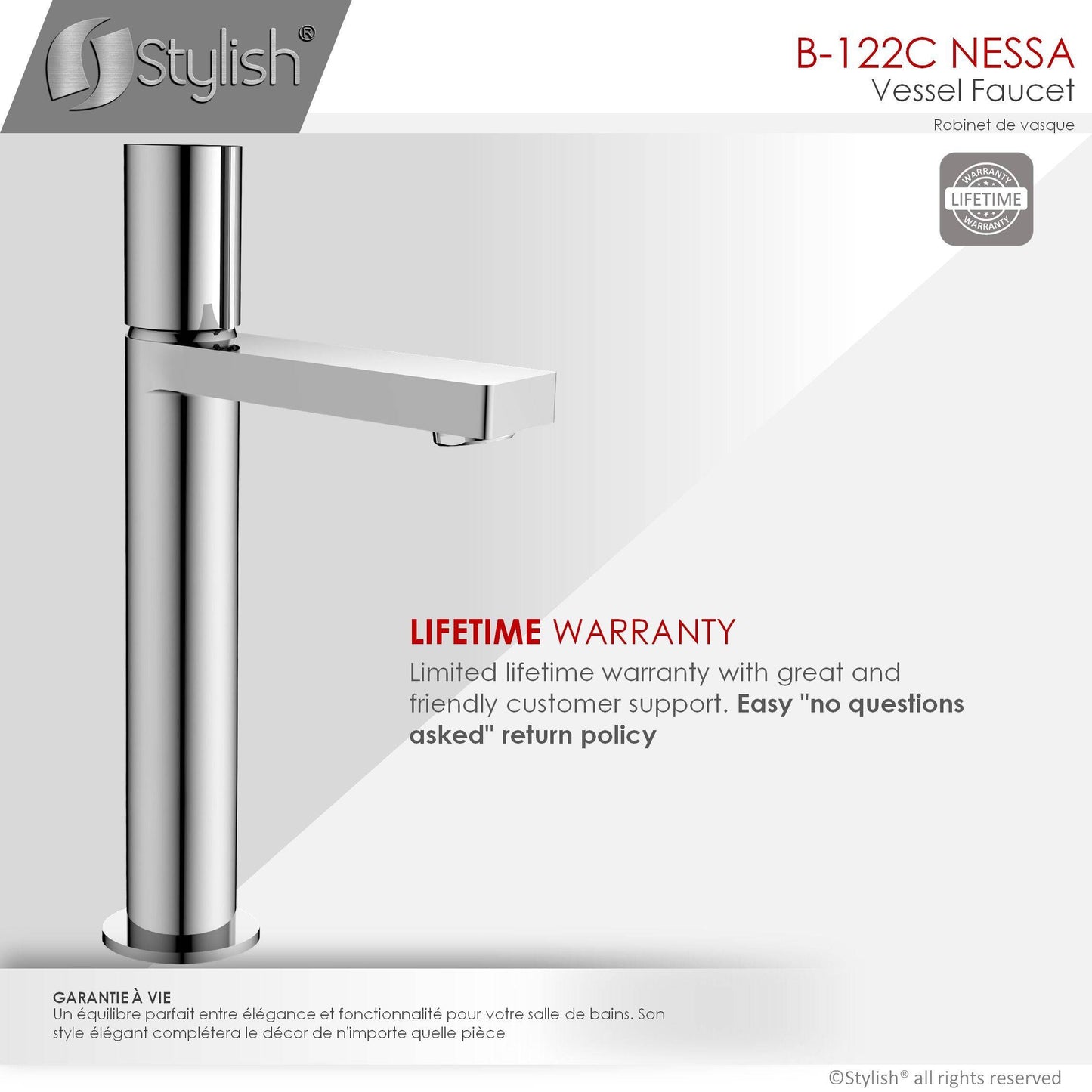 Stylish Nessa 12.5" Single Handle Bathroom Vessel Faucet, Polished Chrome Finish B-122C - Renoz