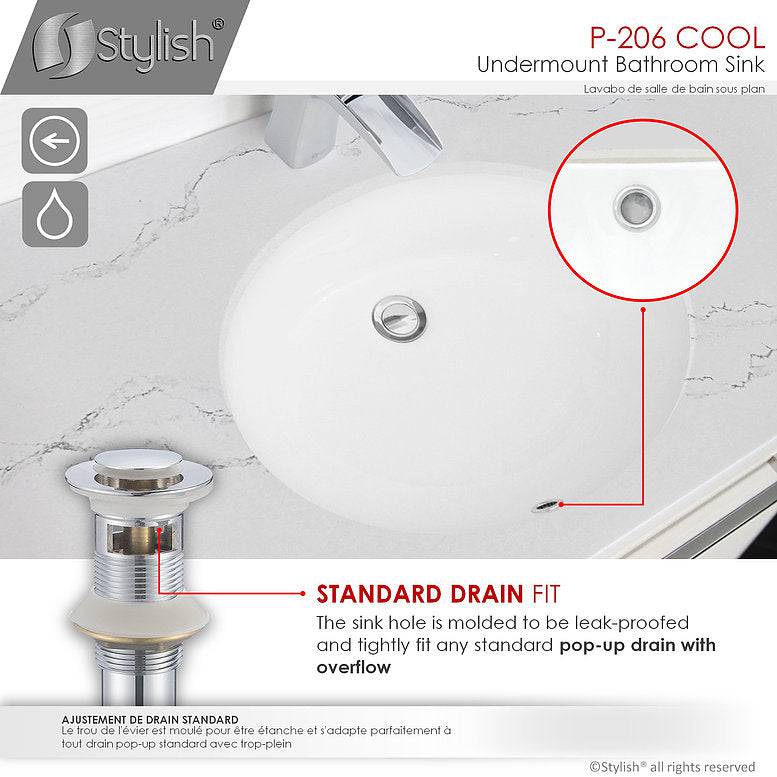 Stylish Cool 19.5" x 16" Oval Undermount Bathroom Sink with Overflow P-206 - Renoz