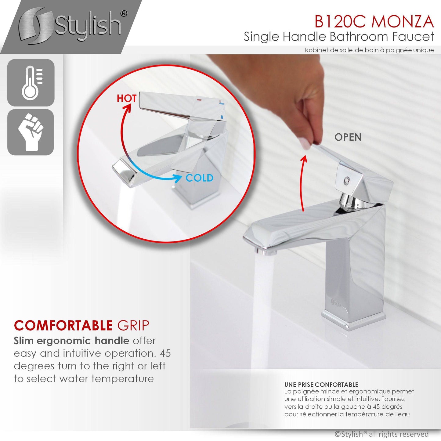 Stylish Monza Single Handle 6.5" Bathroom Faucet for Single Hole Brass Basin Mixer Tap, Polished Chrome Finish B-120C - Renoz