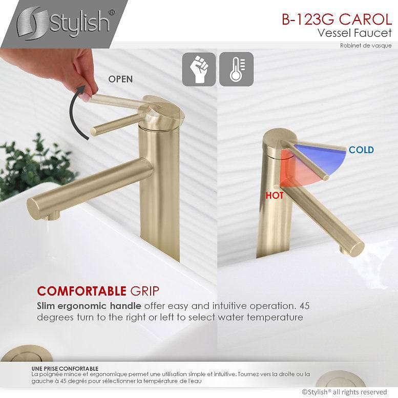 Stylish 11.63" Carol Bathroom Faucet Single Handle Brushed Gold Finish B-123G - Renoz