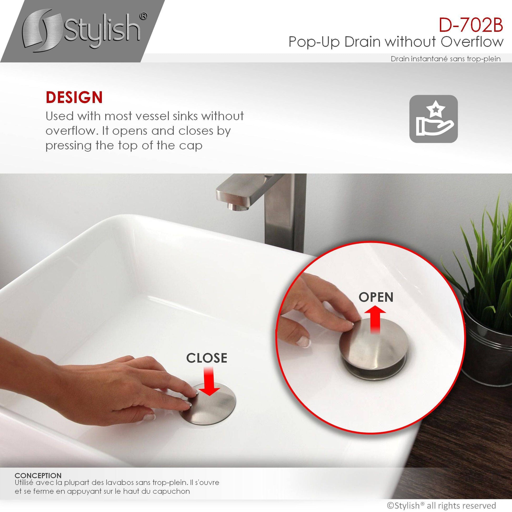 Stylish Pop-up Drain No Overflow D-702b - Renoz