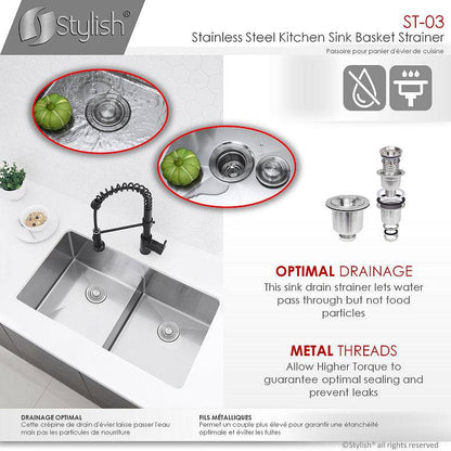 Stylish 3.5" Stainless Steel Extra Deep Strainer with Removable Basket, Strainer Assembly ST-03 - Renoz