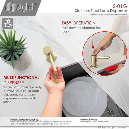 Stylish Stainless Steel Soap Dispenser Pump Liquid Hand Lotion Dispenser S-01G - Renoz