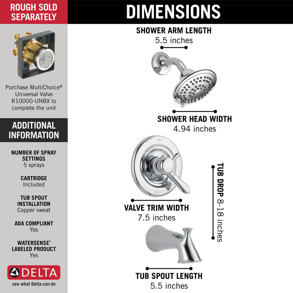 Delta Garniture de baignoire et de douche LAHARA Monitor série 17 - Chrome (valves non incluses)