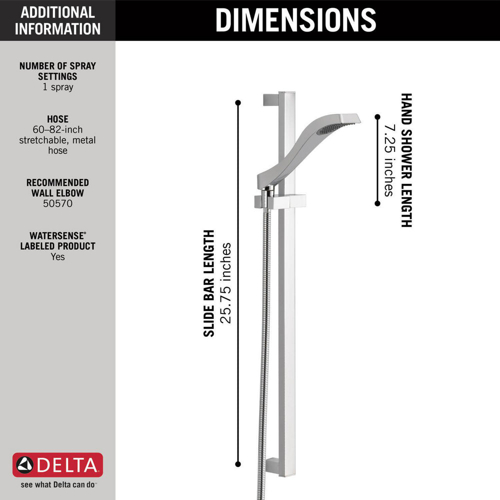 Delta Douchette à main à barre coulissante à réglage unique DRYDEN Premium - Chrome