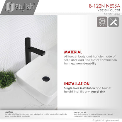 Stylish Nessa Single Handle 12" Bathroom Vessel Sink Faucet, Matte Black Finish B-122NC - Renoz