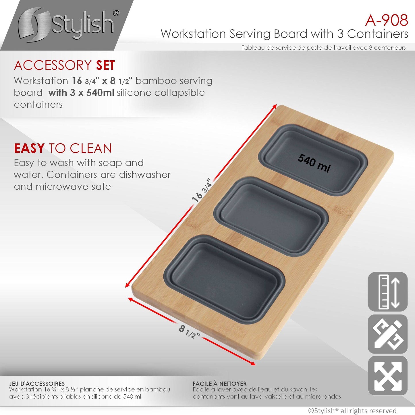 Stylish Workstation Serving Board With 3 Containers A-908 - Renoz