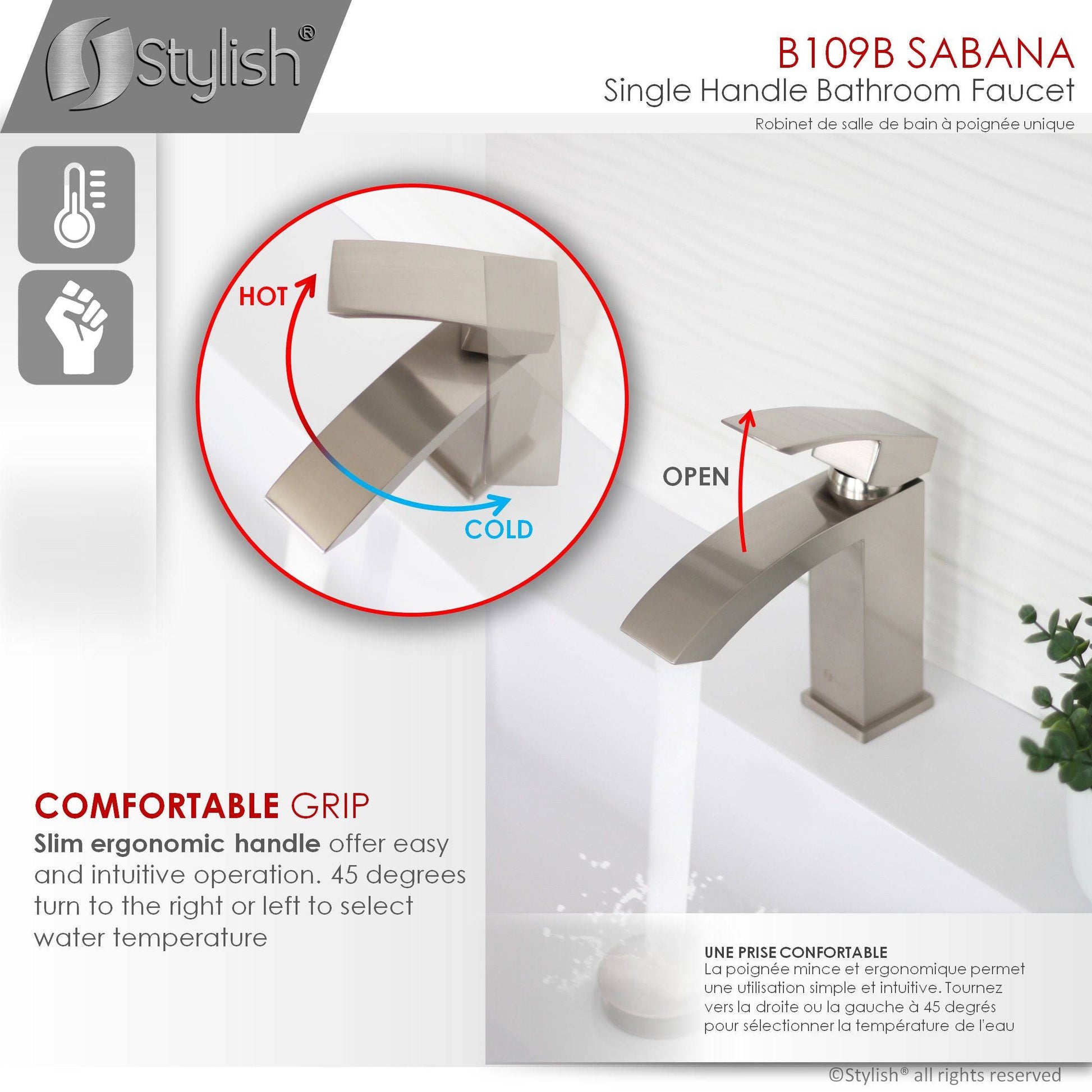 Stylish Sabana 7" Single Handle Bathroom Faucet for Single Hole Brass Basin Mixer Tap, Brushed Nickel Finish B-109B - Renoz