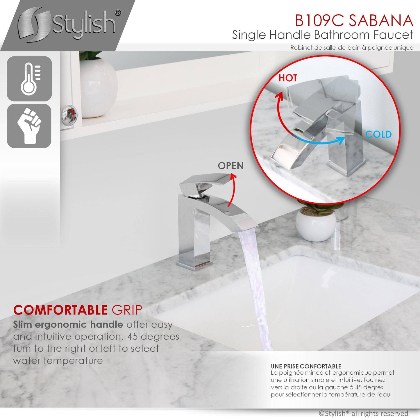 Stylish Sabana Single Handle 7" Bathroom Faucet for Single Hole Brass Basin Mixer Tap, Polished Chrome Finish B-109C - Renoz