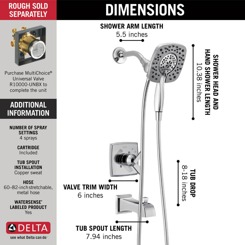 Delta Garniture de douche 2-en-1 ASHLYN Monitor 17 Series avec In2ition -Chrome (valve vendue séparément)