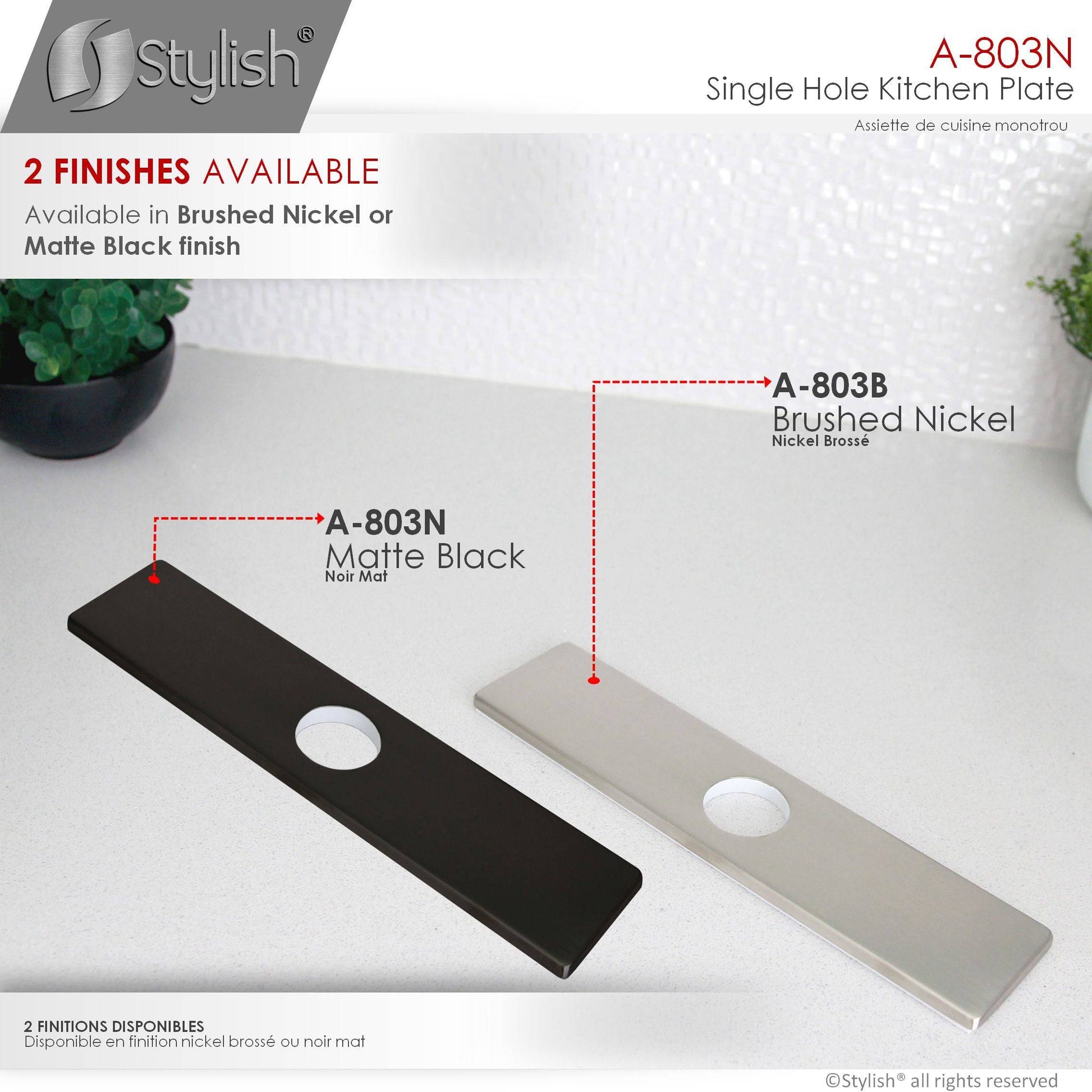 Stylish Kitchen Faucet Plate Hole Cover Deck Plate Escutcheon in Matte Black Finish A-803N - Renoz