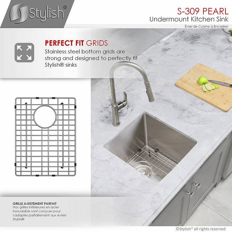 Stylish Pearl 16" x 18" Single Bowl Undermount Stainless Steel Kitchen Bar Sink S-309XG - Renoz