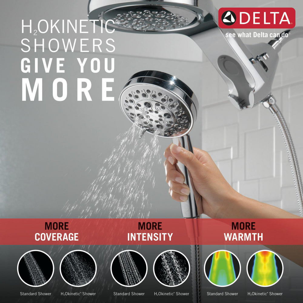 Delta Pommeau de douche 2-en-1 HydroRain H2Okinétique à 5 réglages - Chrome Lumicoat