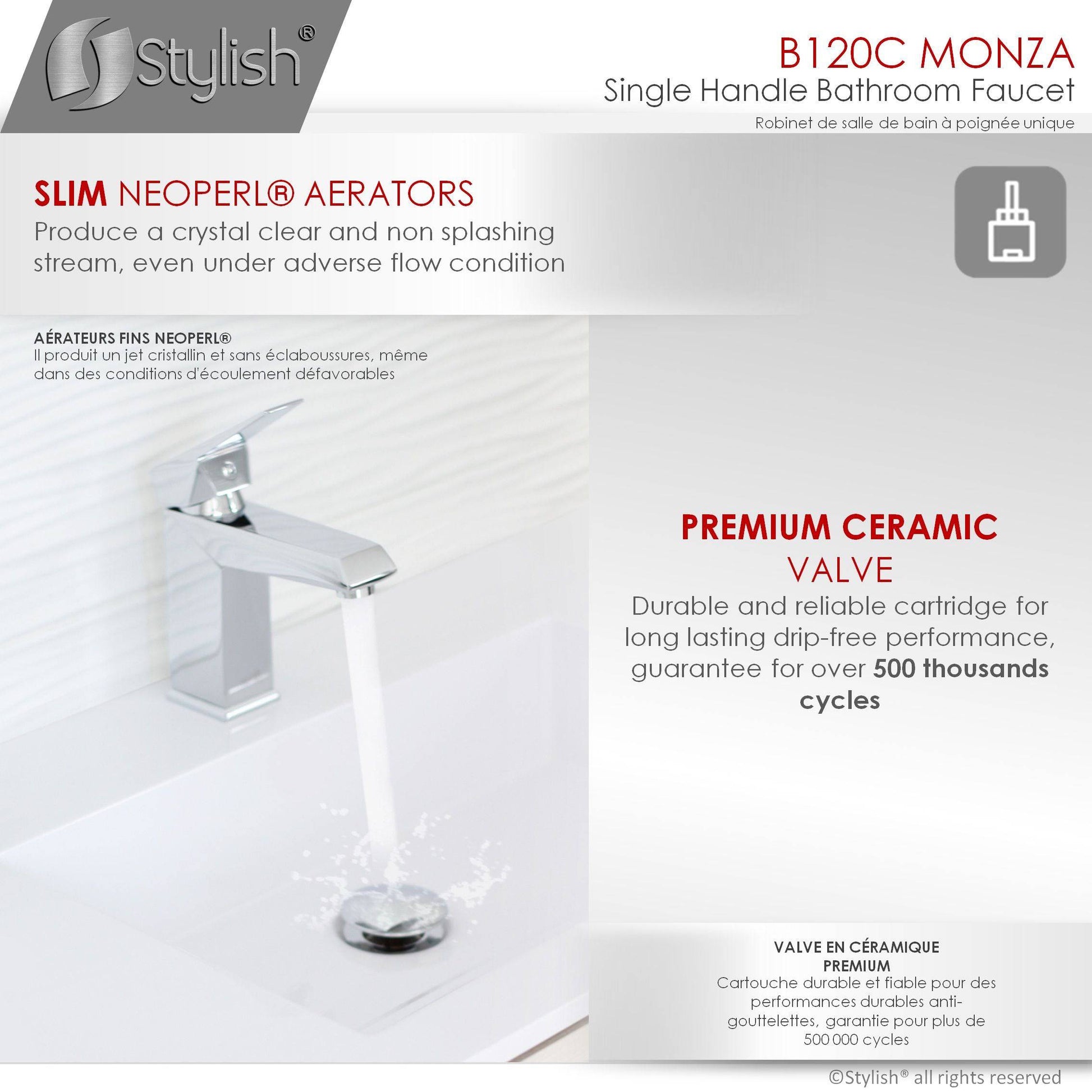 Stylish Monza Single Handle 6.5" Bathroom Faucet for Single Hole Brass Basin Mixer Tap, Polished Chrome Finish B-120C - Renoz