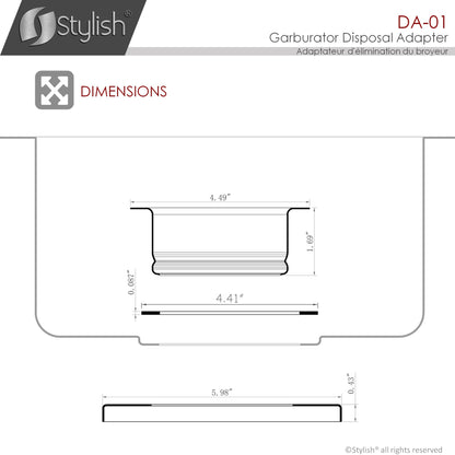 Stylish Stainless Steel Garburator Disposal Adapter for 3 1/2" Square Drain Hole DA-01