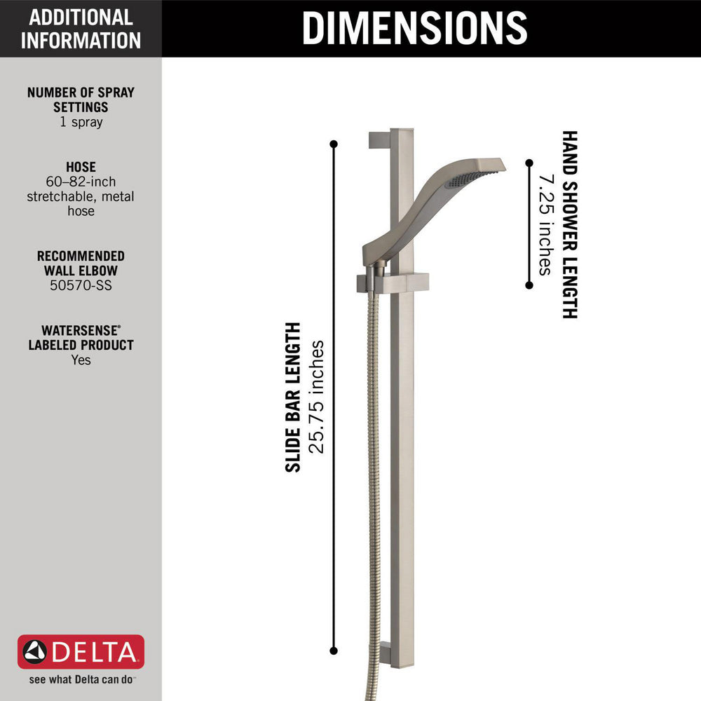 Delta Douchette à main à barre coulissante à réglage unique DRYDEN Premium - Acier inoxydable