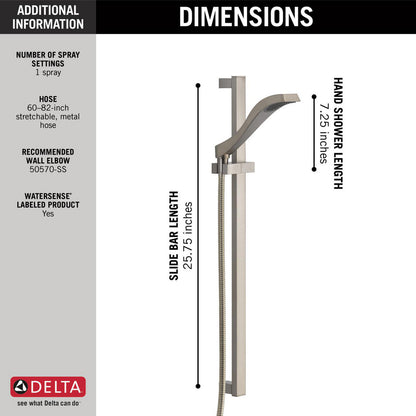 Delta Douchette à main à barre coulissante à réglage unique DRYDEN Premium - Acier inoxydable